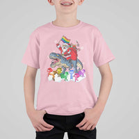 Funny Christmas LGBT T Shirt For Kid Rainbow Flag Santa Riding Dinosaur - Wonder Print Shop