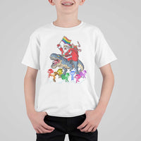 Funny Christmas LGBT T Shirt For Kid Rainbow Flag Santa Riding Dinosaur - Wonder Print Shop