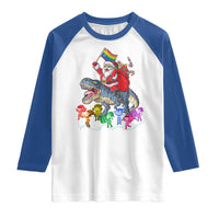 Funny Christmas LGBT Raglan Shirt Rainbow Flag Santa Riding Dinosaur