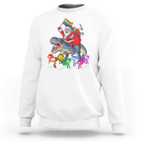 Funny Christmas LGBT Sweatshirt Rainbow Flag Santa Riding Dinosaur - Wonder Print Shop