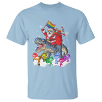 Funny Christmas LGBT T Shirt Rainbow Flag Santa Riding Dinosaur - Wonder Print Shop