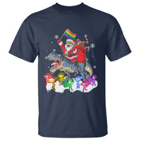Funny Christmas LGBT T Shirt Rainbow Flag Santa Riding Dinosaur - Wonder Print Shop