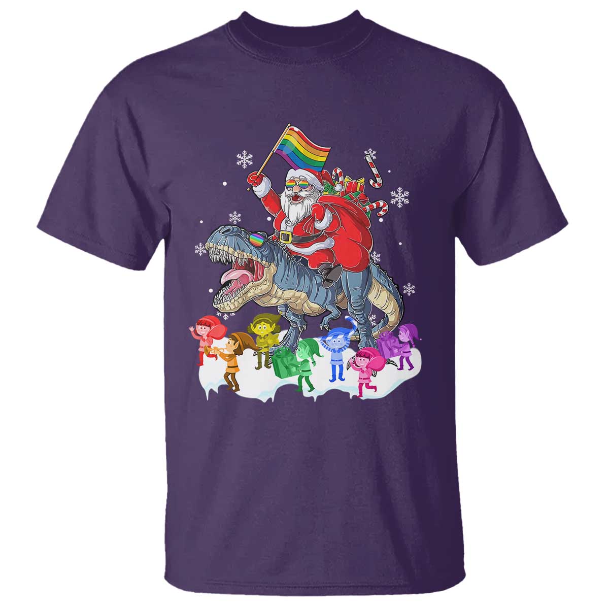 Funny Christmas LGBT T Shirt Rainbow Flag Santa Riding Dinosaur - Wonder Print Shop