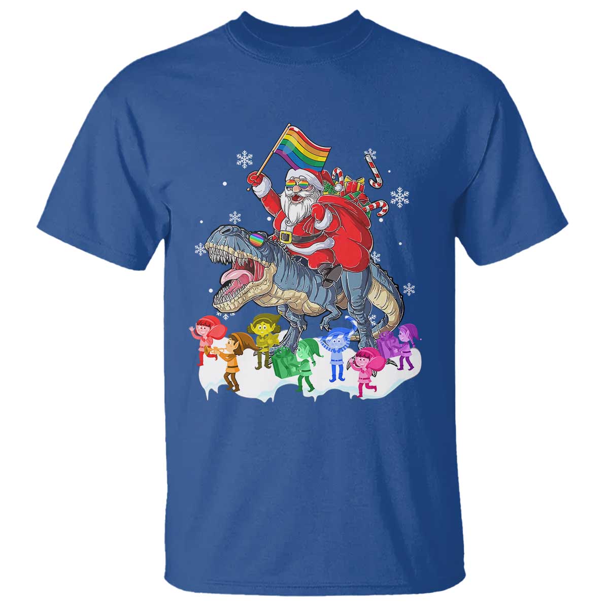 Funny Christmas LGBT T Shirt Rainbow Flag Santa Riding Dinosaur - Wonder Print Shop