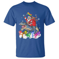 Funny Christmas LGBT T Shirt Rainbow Flag Santa Riding Dinosaur - Wonder Print Shop