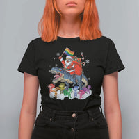 Funny Christmas LGBT T Shirt For Women Rainbow Flag Santa Riding Dinosaur - Wonder Print Shop