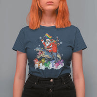 Funny Christmas LGBT T Shirt For Women Rainbow Flag Santa Riding Dinosaur - Wonder Print Shop