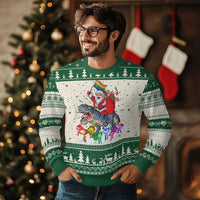 Funny Xmas LGBT Ugly Christmas Sweater Rainbow Flag Santa Riding Dinosaur - Wonder Print Shop