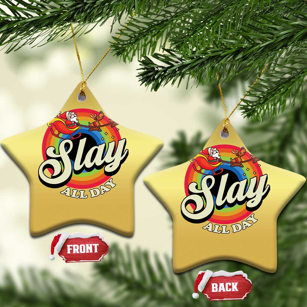 Funny Xmas LGBT Christmas Ornament Slay All Day Sleigh Rainbow - Wonder Print Shop