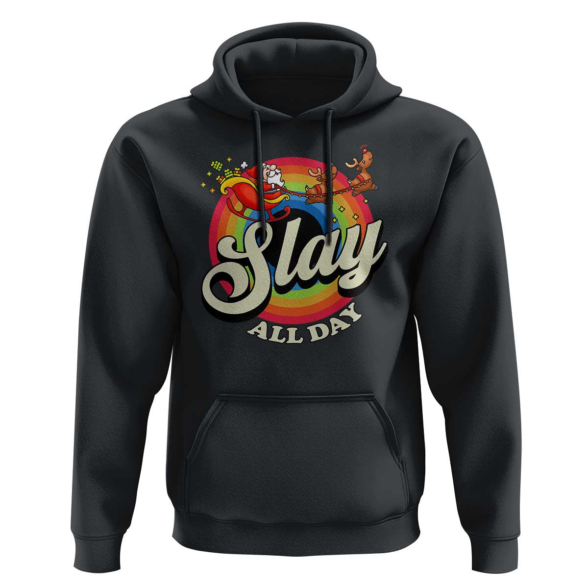 Funny Christmas LGBT Hoodie Slay All Day Sleigh Rainbow
