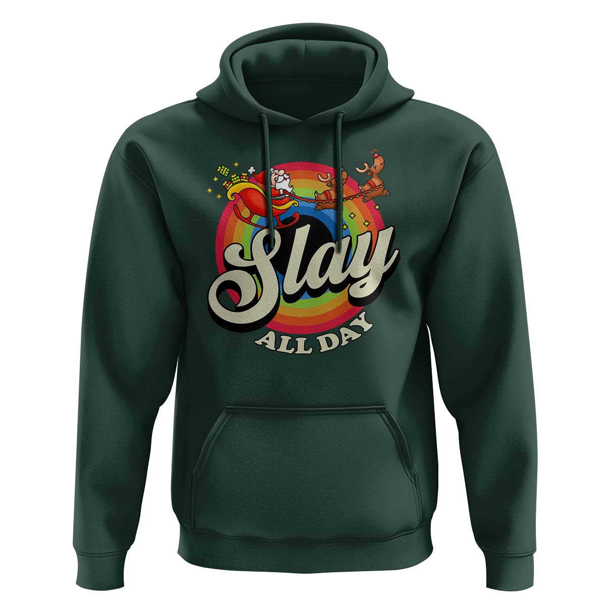 Funny Christmas LGBT Hoodie Slay All Day Sleigh Rainbow