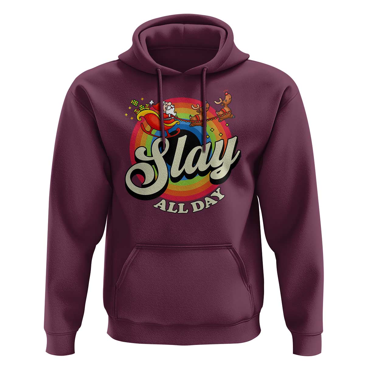 Funny Christmas LGBT Hoodie Slay All Day Sleigh Rainbow