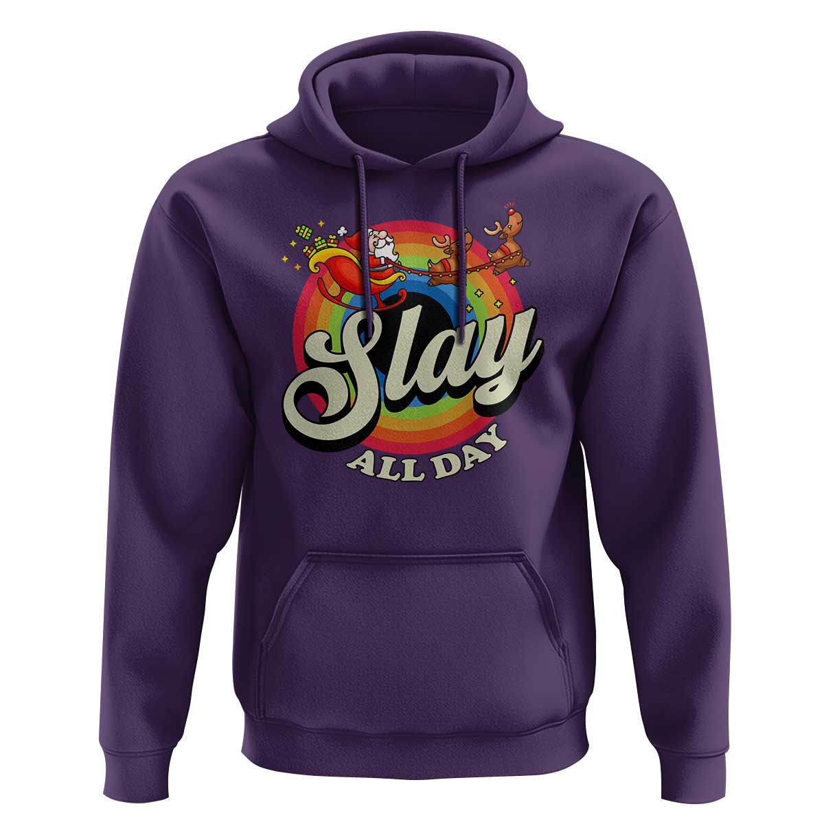 Funny Christmas LGBT Hoodie Slay All Day Sleigh Rainbow