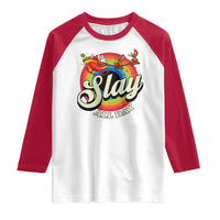 Funny Christmas LGBT Raglan Shirt Slay All Day Sleigh Rainbow