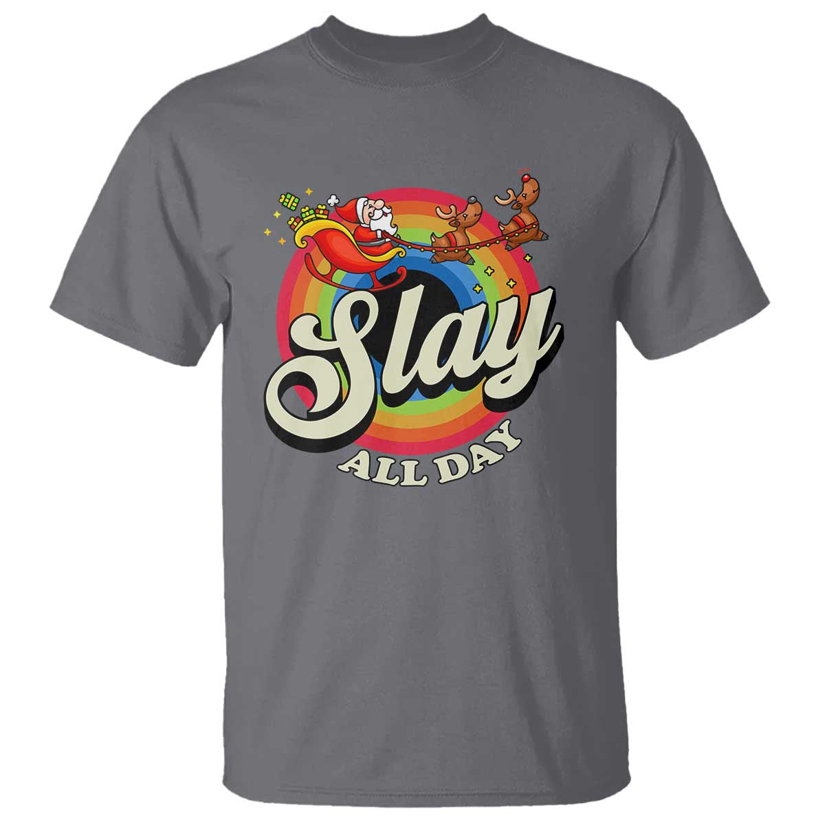 Funny Christmas LGBT T Shirt Slay All Day Sleigh Rainbow - Wonder Print Shop