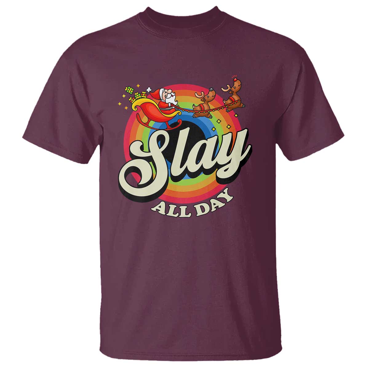 Funny Christmas LGBT T Shirt Slay All Day Sleigh Rainbow - Wonder Print Shop