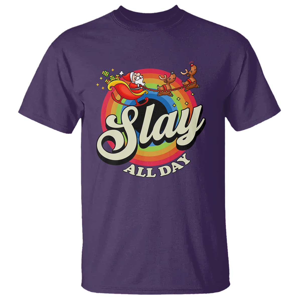 Funny Christmas LGBT T Shirt Slay All Day Sleigh Rainbow - Wonder Print Shop