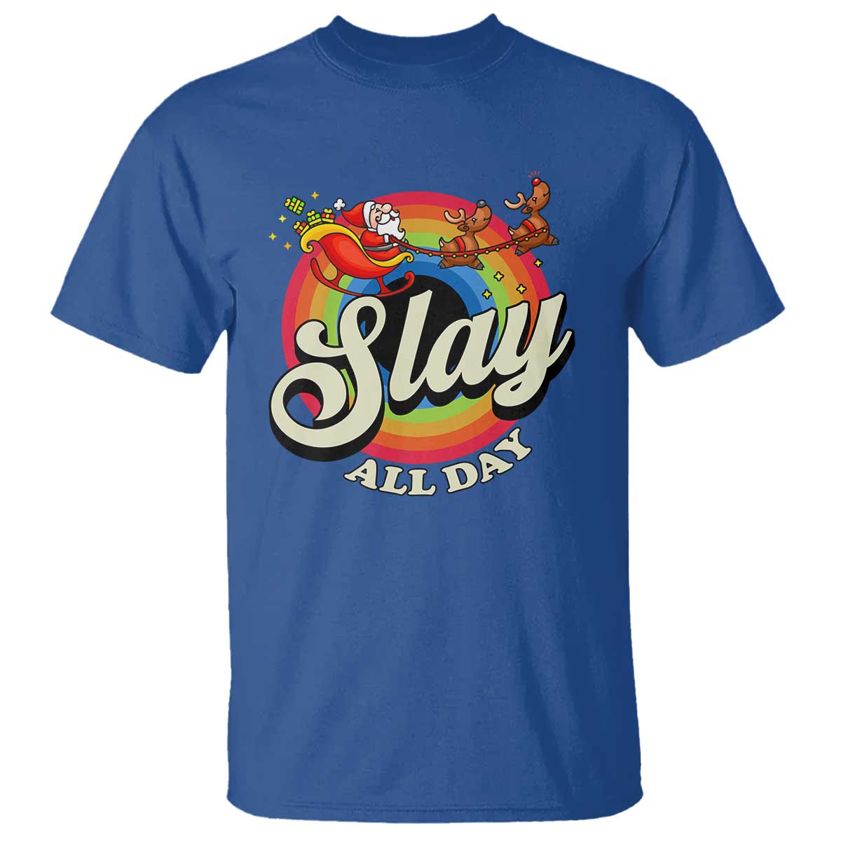 Funny Christmas LGBT T Shirt Slay All Day Sleigh Rainbow - Wonder Print Shop