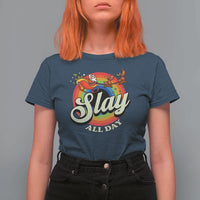 Funny Christmas LGBT T Shirt For Women Slay All Day Sleigh Rainbow - Wonder Print Shop