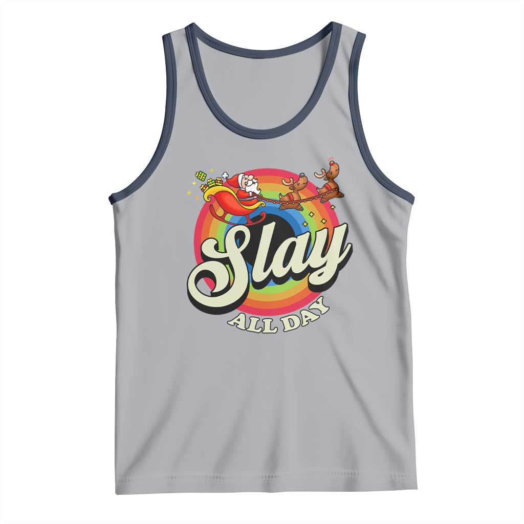 Funny Christmas LGBT Tank Top Slay All Day Sleigh Rainbow