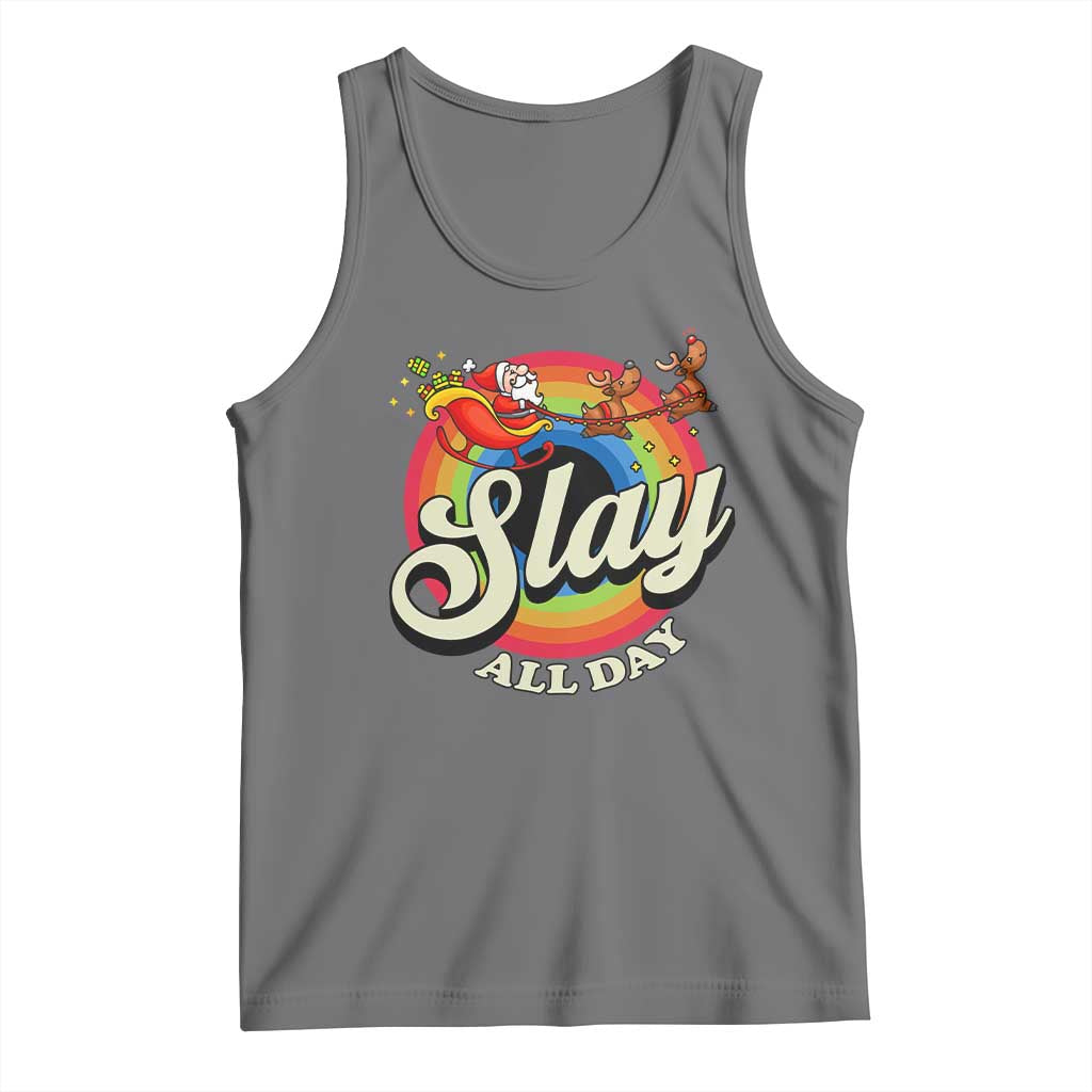 Funny Christmas LGBT Tank Top Slay All Day Sleigh Rainbow