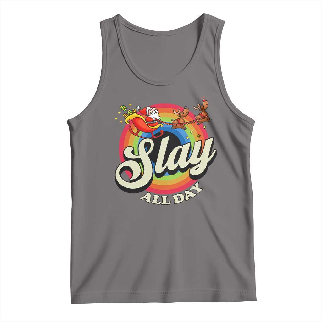 Funny Christmas LGBT Tank Top Slay All Day Sleigh Rainbow