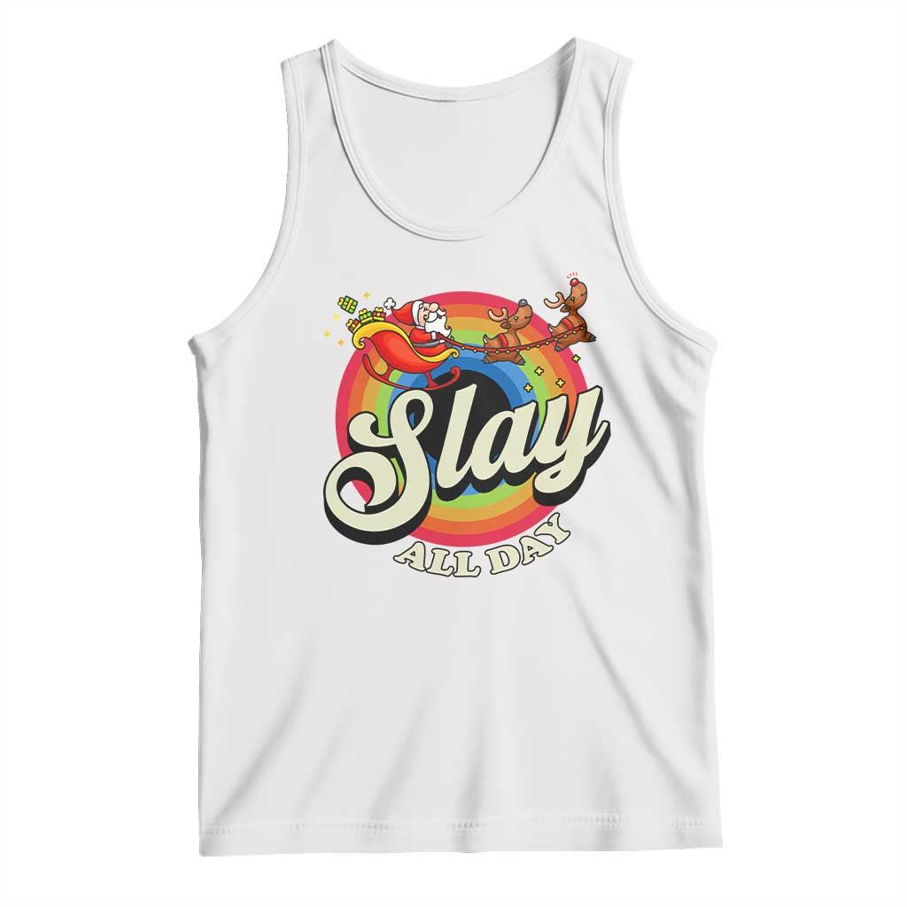 Funny Christmas LGBT Tank Top Slay All Day Sleigh Rainbow
