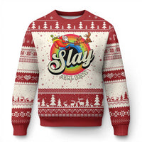 Funny Xmas LGBT Ugly Christmas Sweater Slay All Day Sleigh Rainbow - Wonder Print Shop