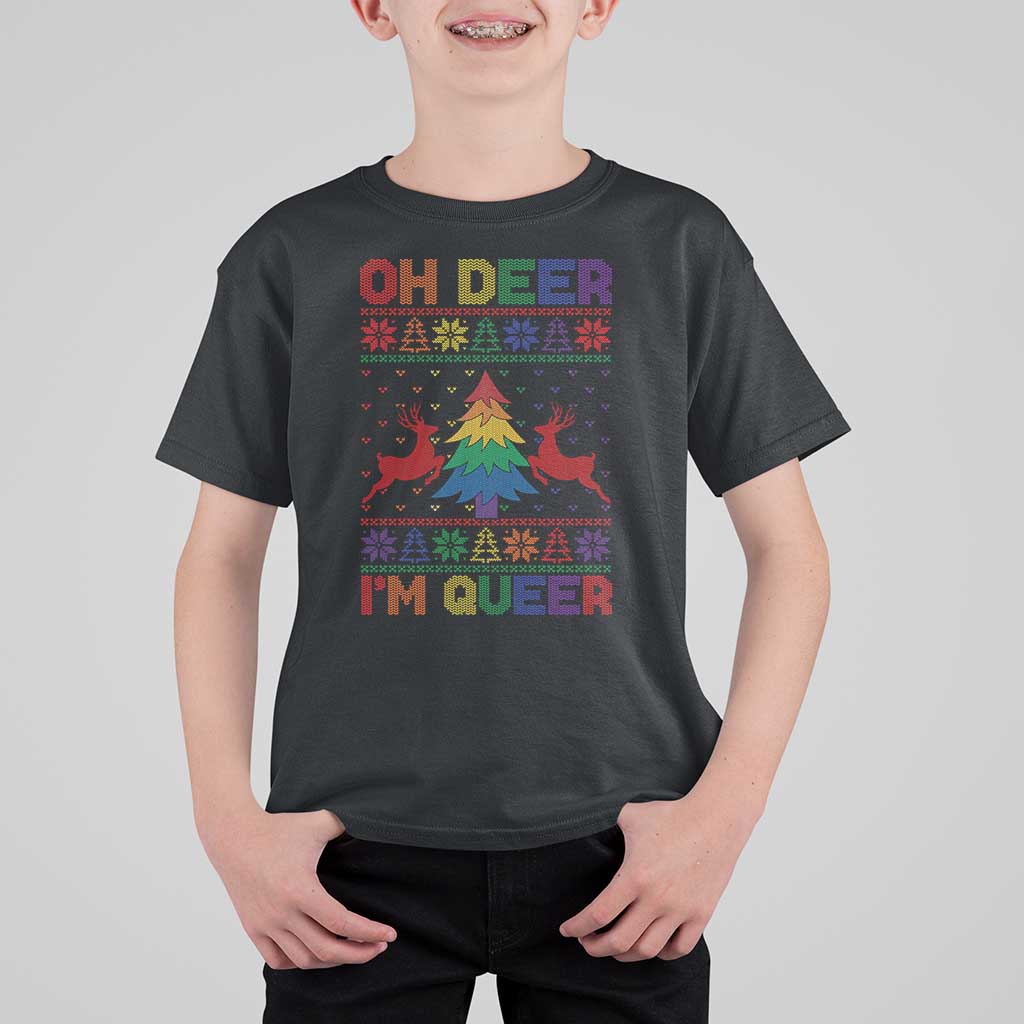 Funny Christmas LGBT T Shirt For Kid Oh Deer Im Queer - Wonder Print Shop