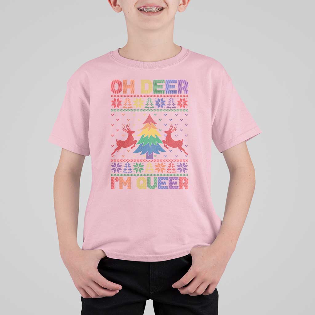 Funny Christmas LGBT T Shirt For Kid Oh Deer Im Queer - Wonder Print Shop