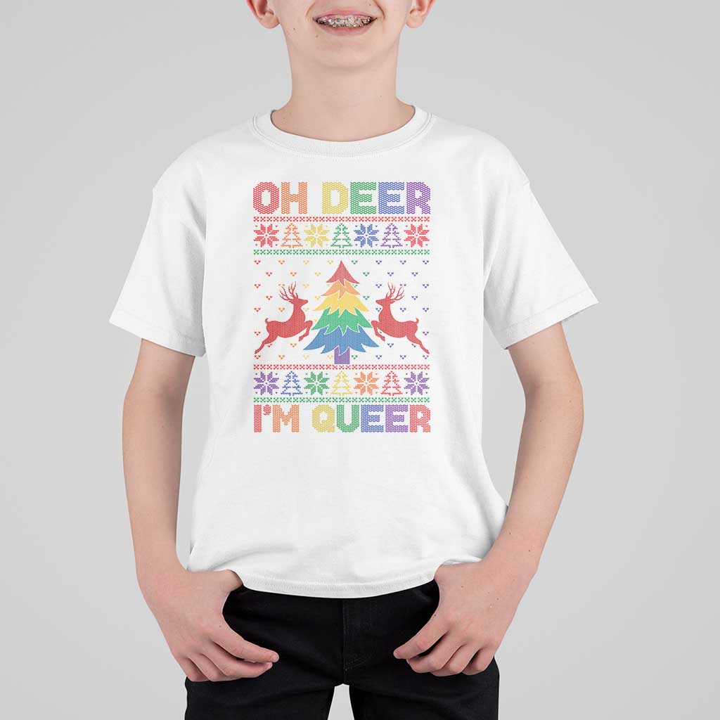 Funny Christmas LGBT T Shirt For Kid Oh Deer Im Queer - Wonder Print Shop