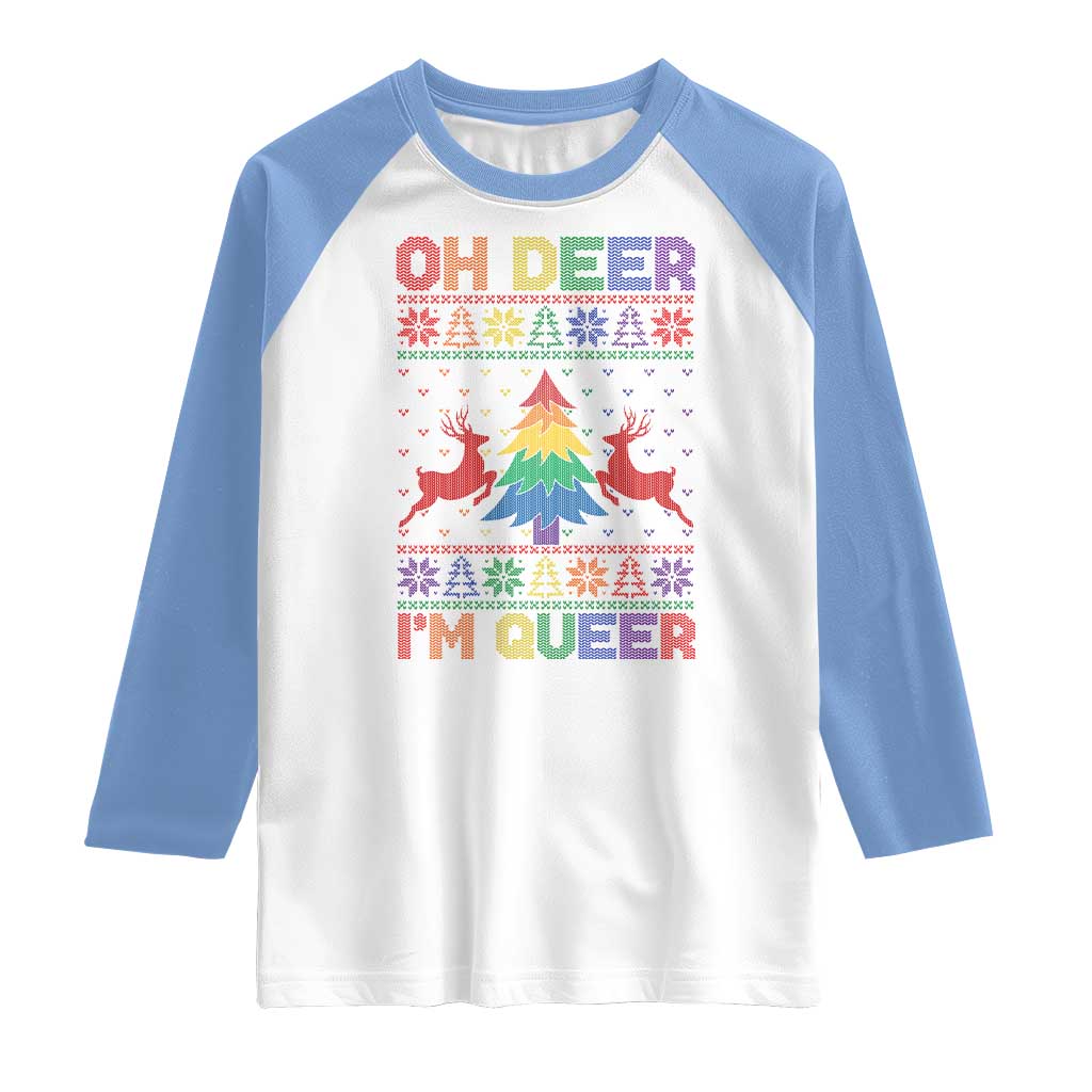 Funny Christmas LGBT Raglan Shirt Oh Deer Im Queer