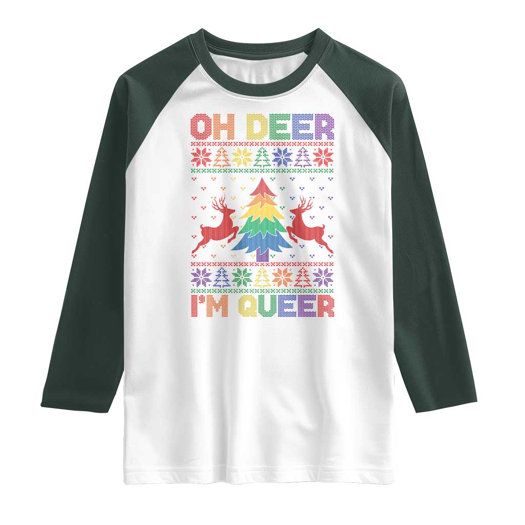 Funny Christmas LGBT Raglan Shirt Oh Deer Im Queer