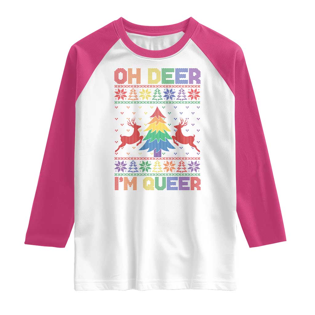 Funny Christmas LGBT Raglan Shirt Oh Deer Im Queer