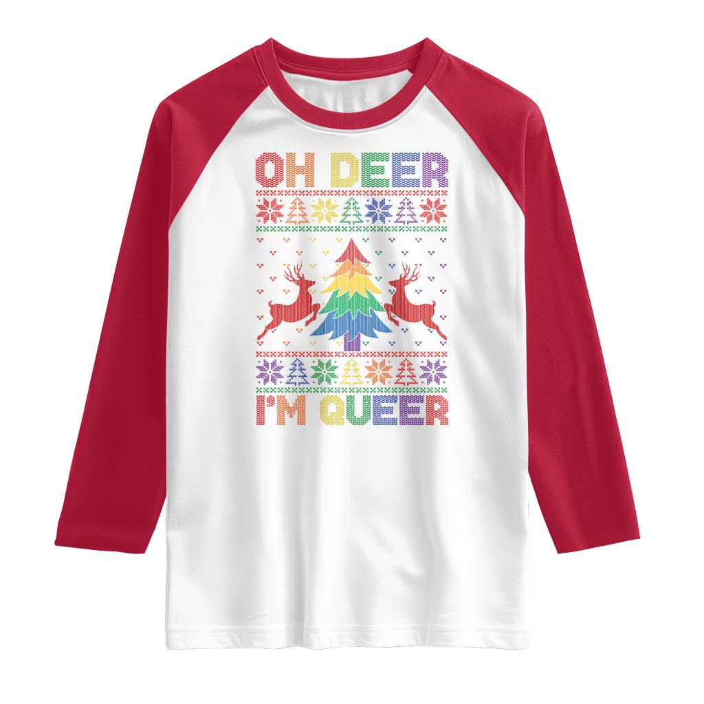Funny Christmas LGBT Raglan Shirt Oh Deer Im Queer