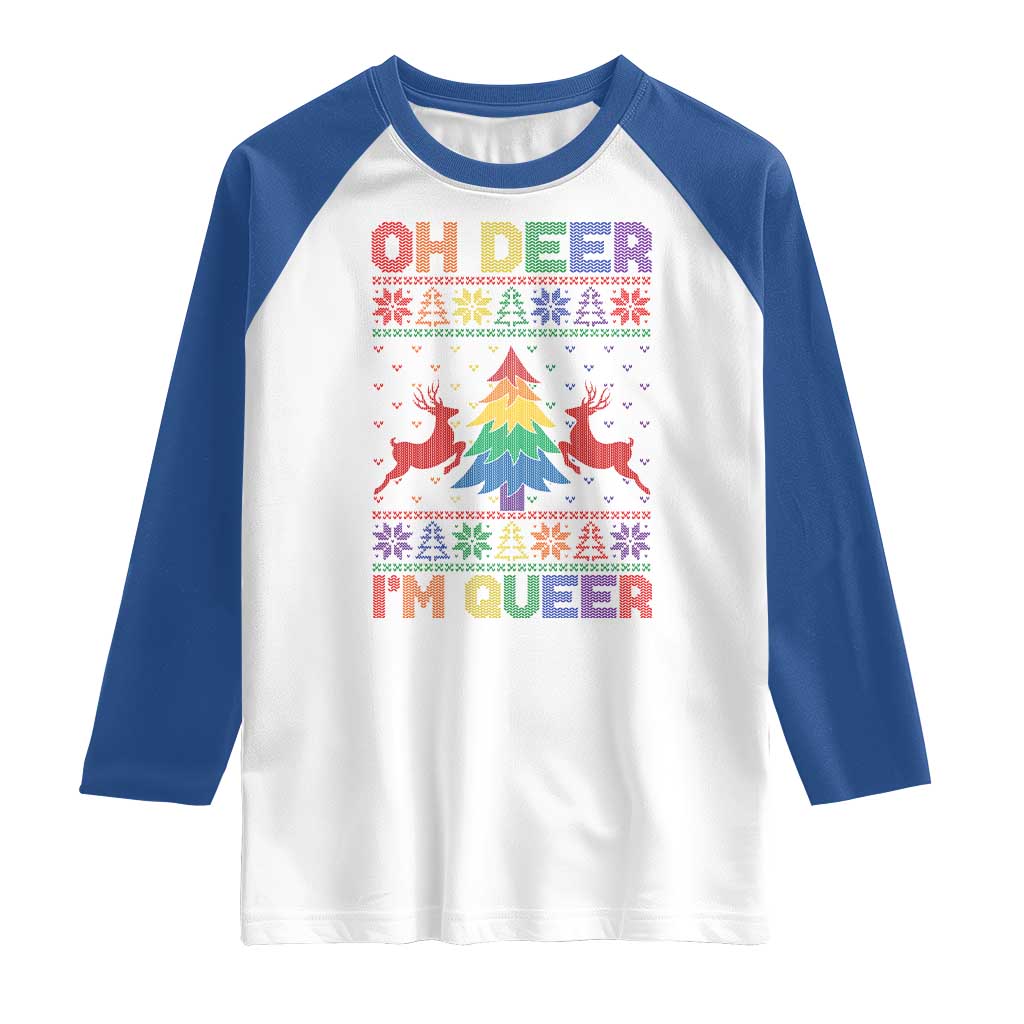 Funny Christmas LGBT Raglan Shirt Oh Deer Im Queer