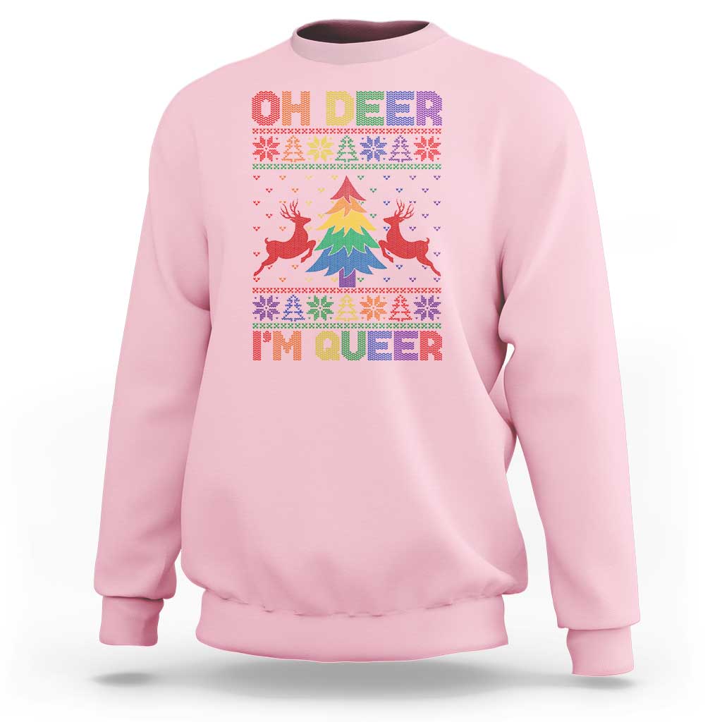 Funny Christmas LGBT Sweatshirt Oh Deer Im Queer - Wonder Print Shop