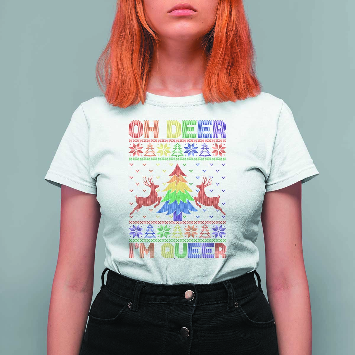 Funny Christmas LGBT T Shirt For Women Oh Deer Im Queer - Wonder Print Shop