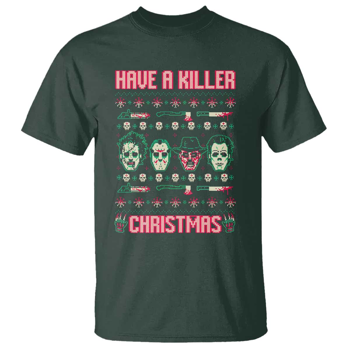Horror Xmas T Shirt Have A Killer Christmas Horror Characters - Wonder Print Shop