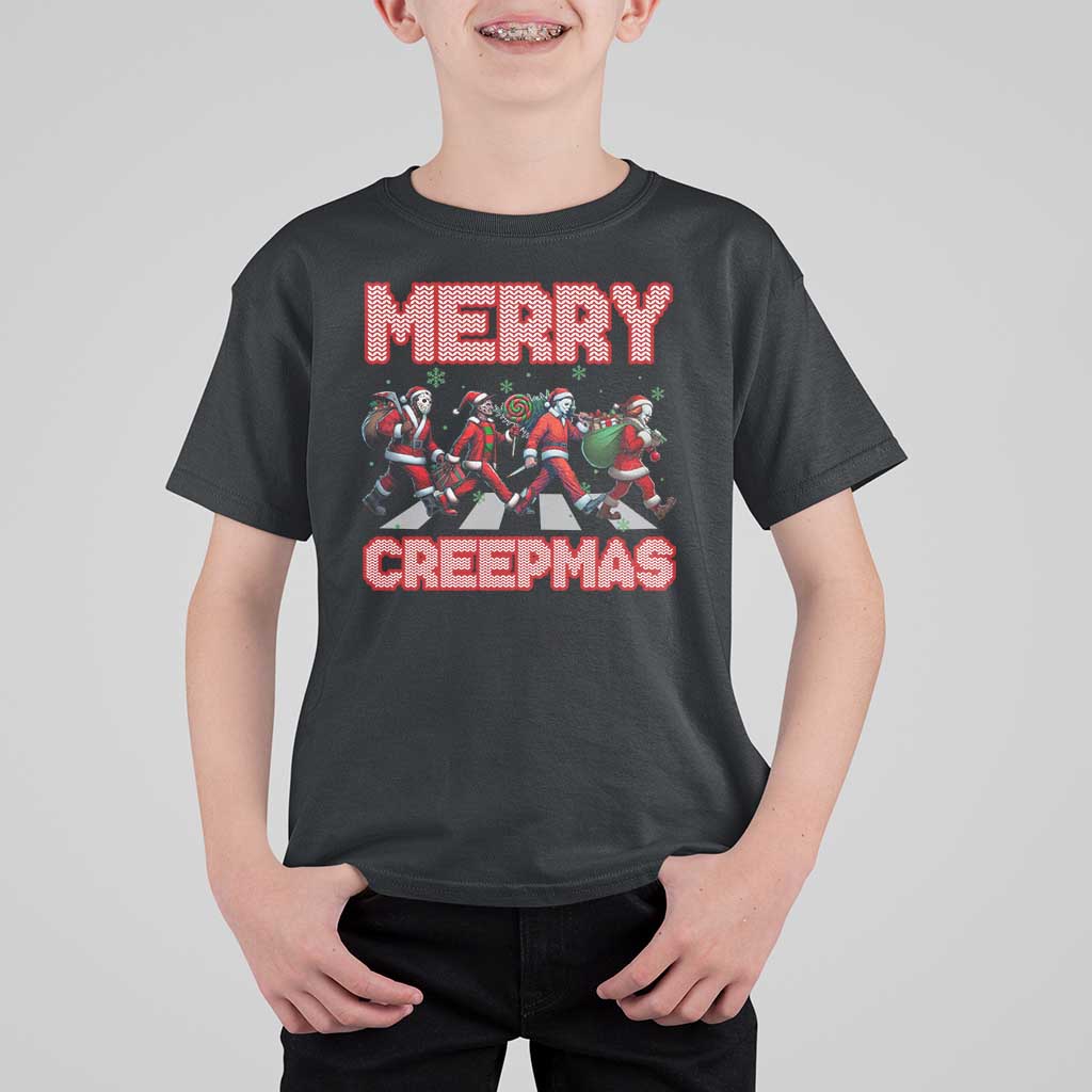 Horror Christmas T Shirt For Kid Merry Creepmas Horror Characters - Wonder Print Shop