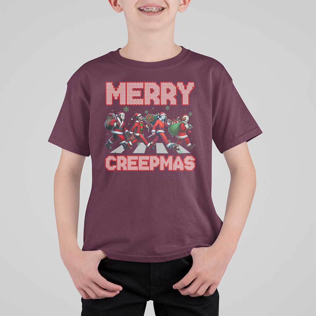 Horror Christmas T Shirt For Kid Merry Creepmas Horror Characters - Wonder Print Shop