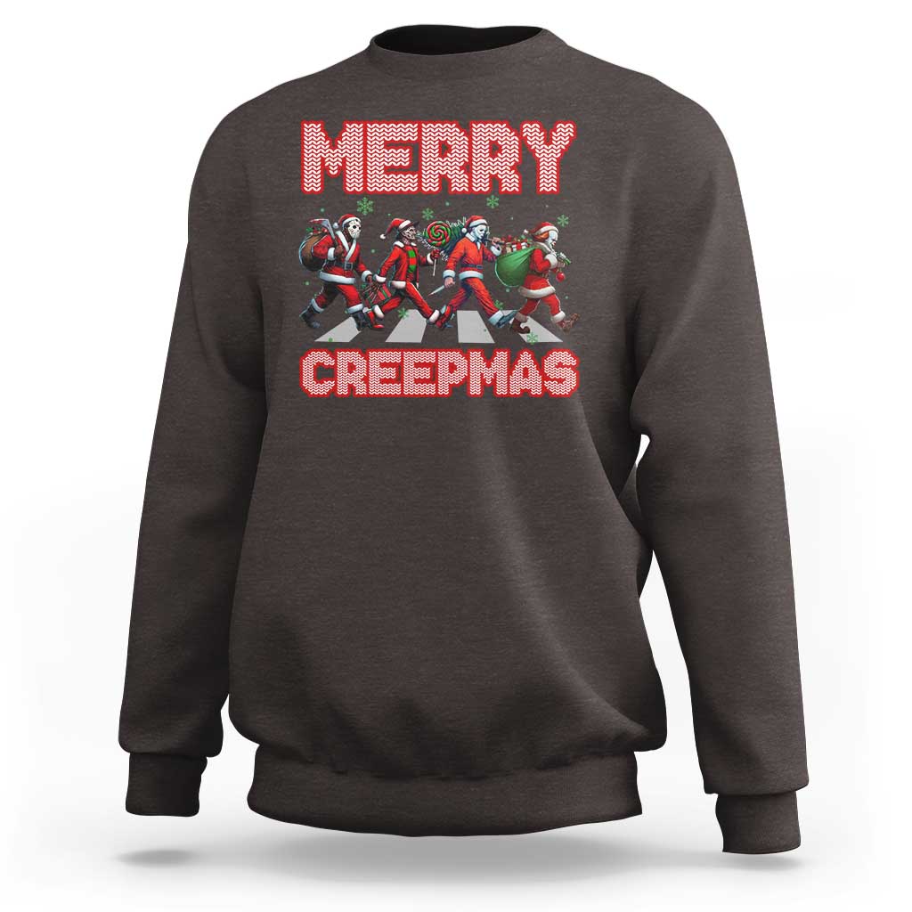 Horror Christmas Sweatshirt Merry Creepmas Horror Characters - Wonder Print Shop