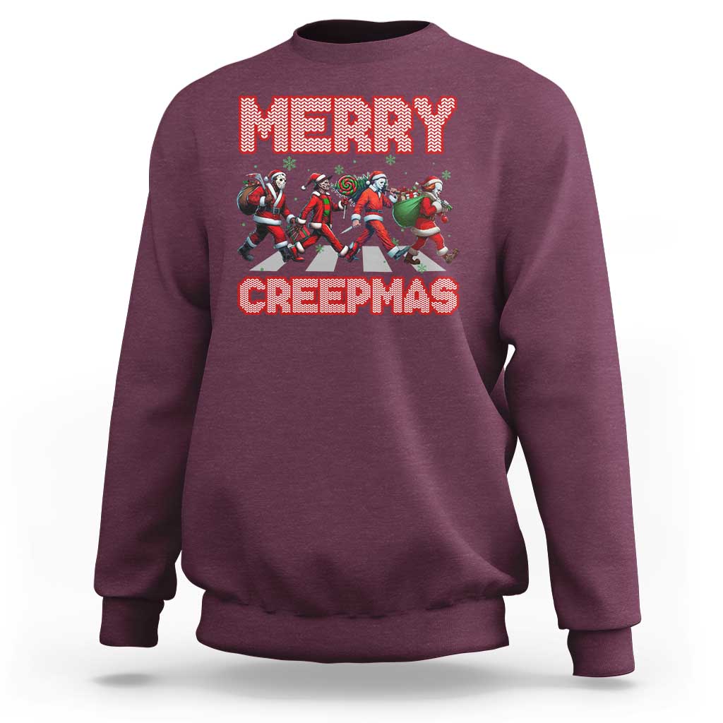 Horror Christmas Sweatshirt Merry Creepmas Horror Characters - Wonder Print Shop