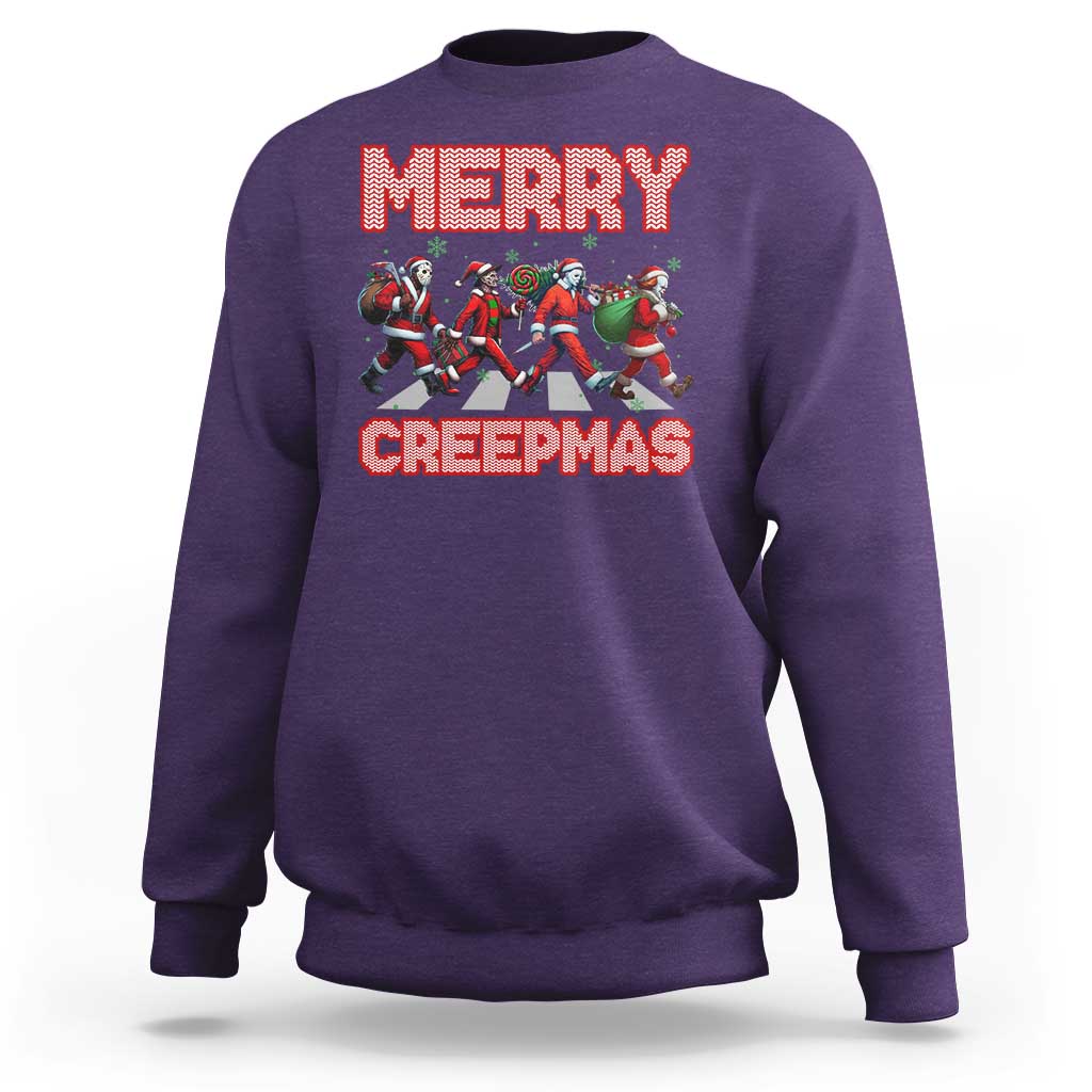 Horror Christmas Sweatshirt Merry Creepmas Horror Characters - Wonder Print Shop