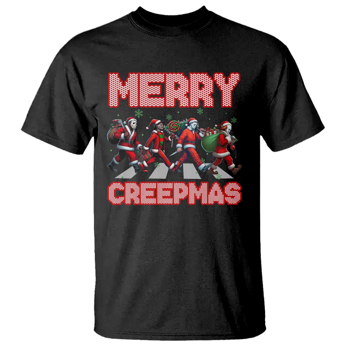 Horror Christmas T Shirt Merry Creepmas Horror Characters - Wonder Print Shop