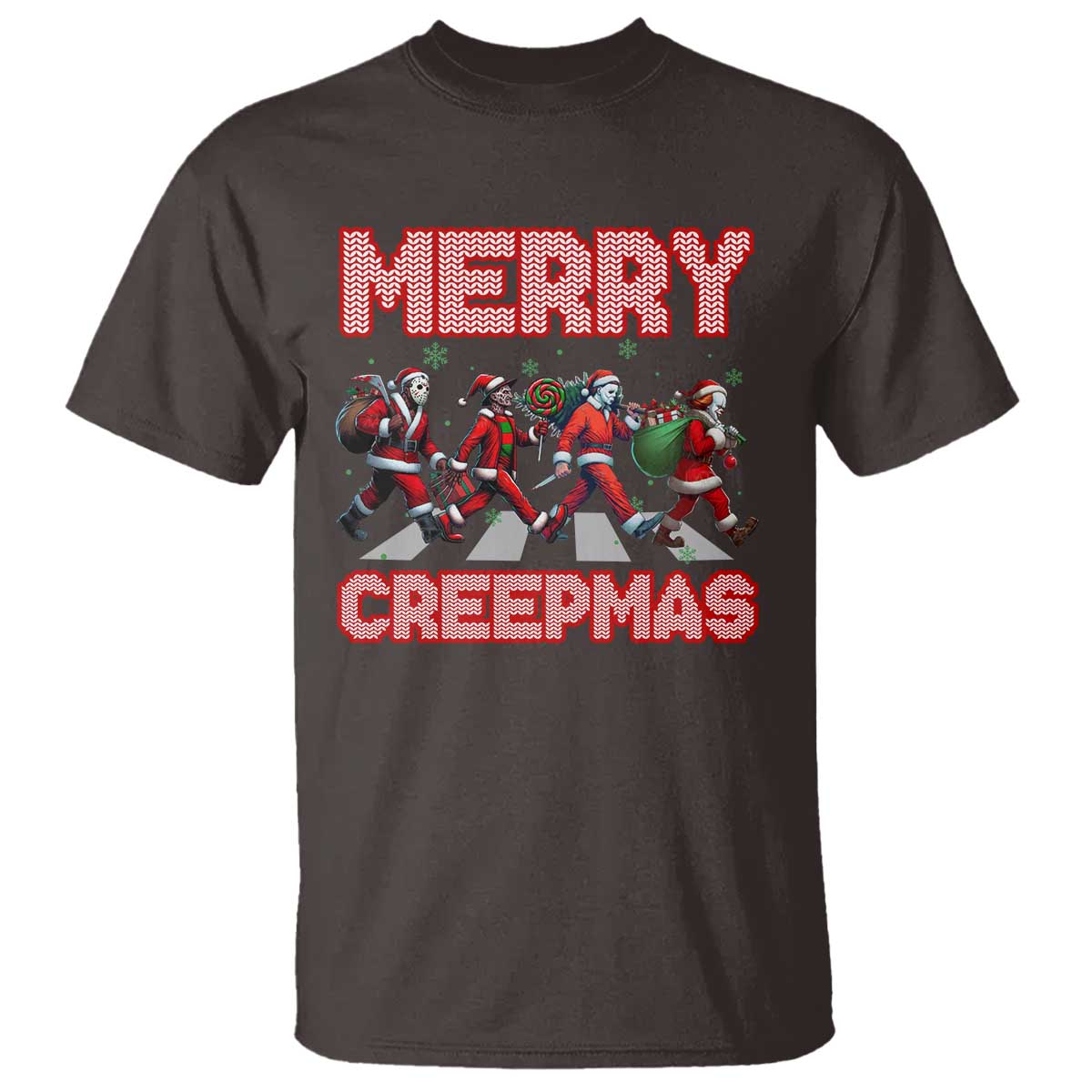 Horror Christmas T Shirt Merry Creepmas Horror Characters - Wonder Print Shop