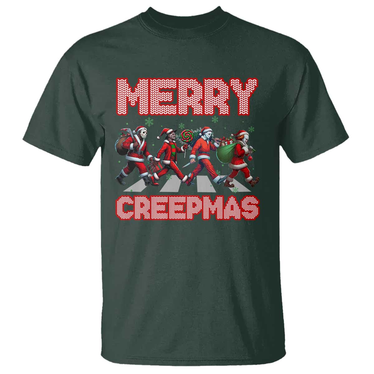 Horror Christmas T Shirt Merry Creepmas Horror Characters - Wonder Print Shop