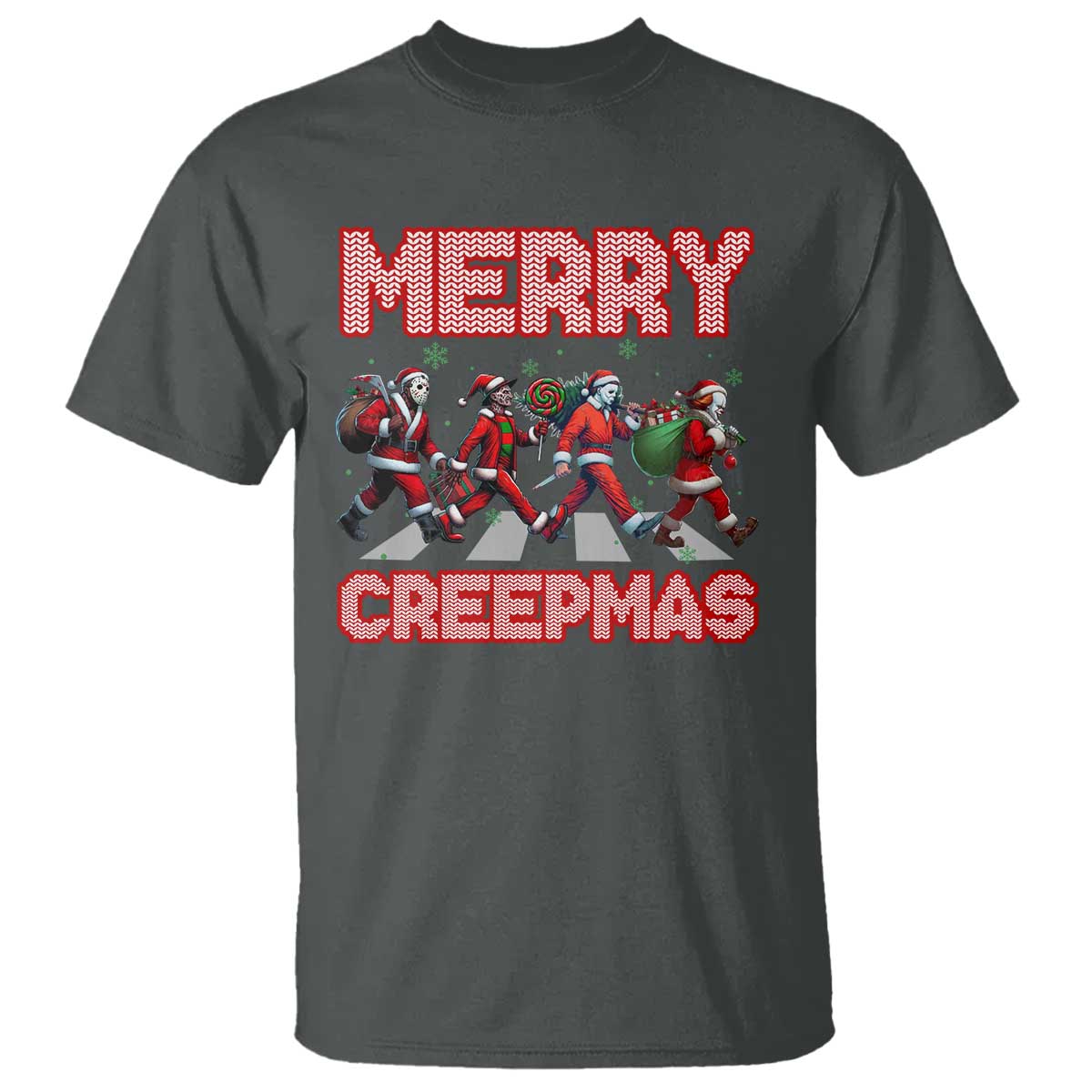 Horror Christmas T Shirt Merry Creepmas Horror Characters - Wonder Print Shop