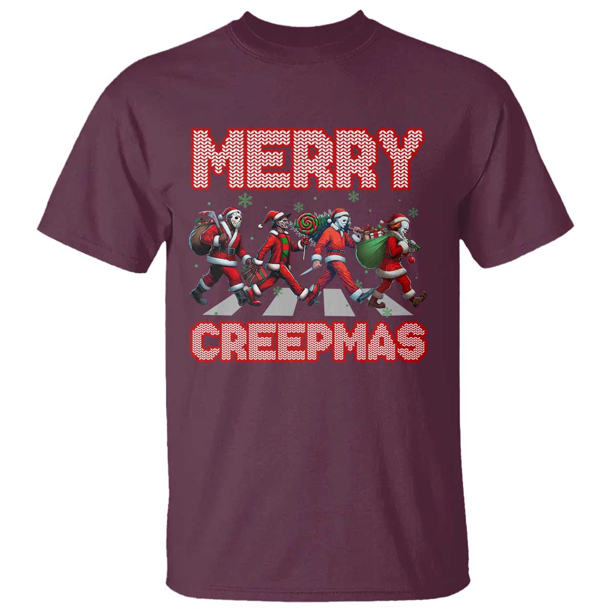 Horror Christmas T Shirt Merry Creepmas Horror Characters - Wonder Print Shop