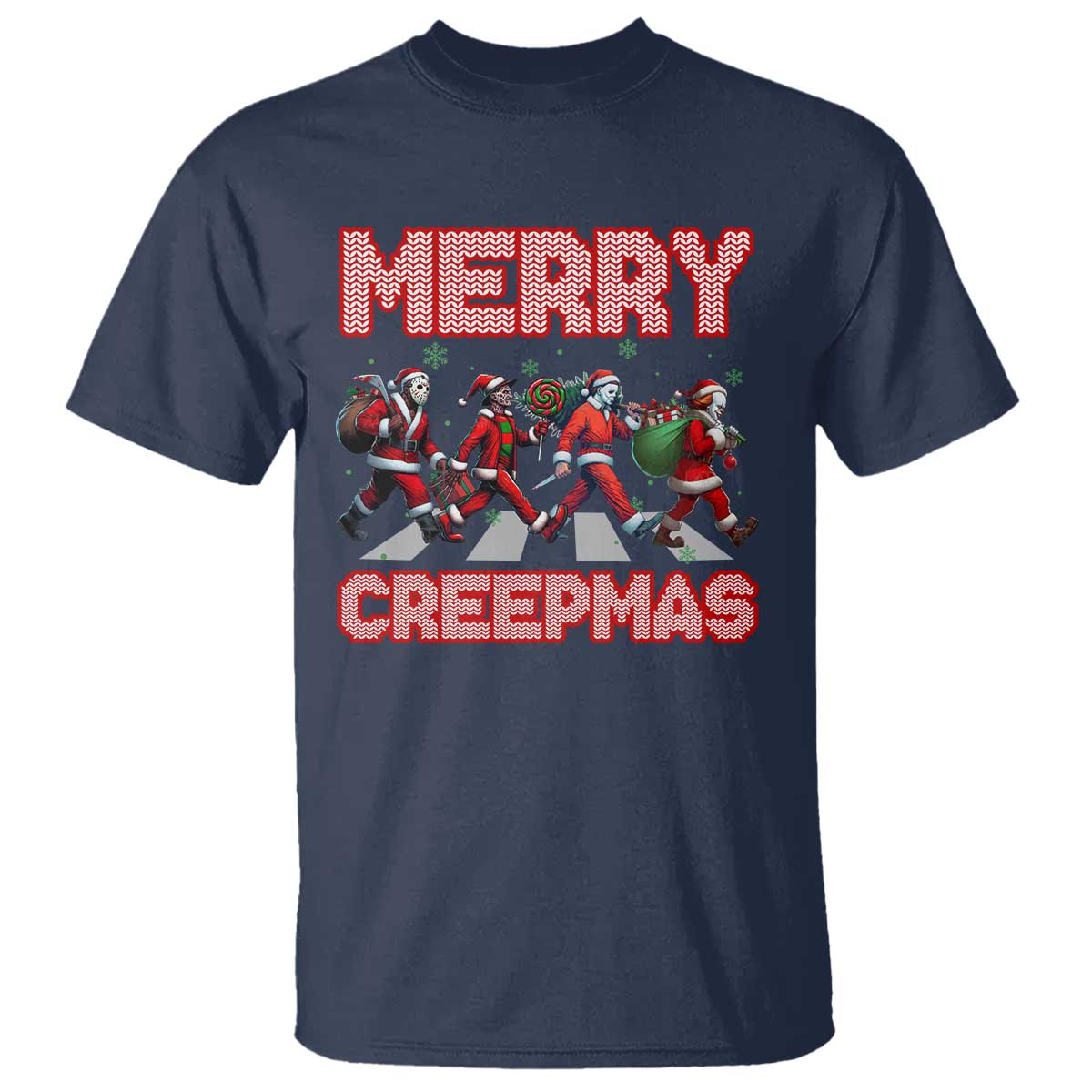 Horror Christmas T Shirt Merry Creepmas Horror Characters - Wonder Print Shop